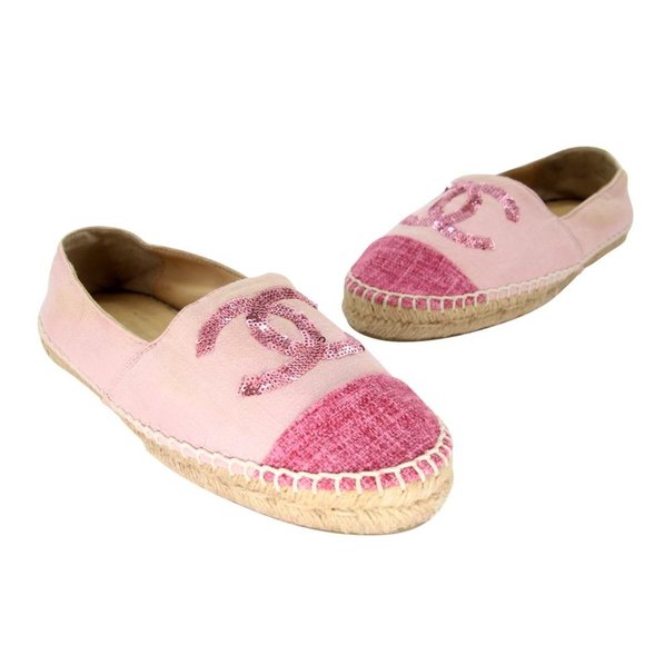 Chanel Espadrille 39 Velvet Fabric Cc Sequin Cap-toe Flats CC-S0207P-C025 - Picture 2 of 12